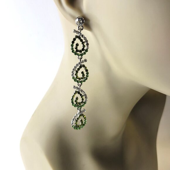 Green and Silver Crystal Chandelier Earrings - Picture 3 of 7